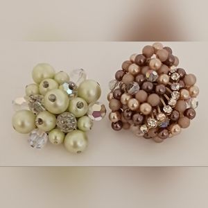 Two Vintage Faux Pearl and AB Faceted beads Brooch / Pin